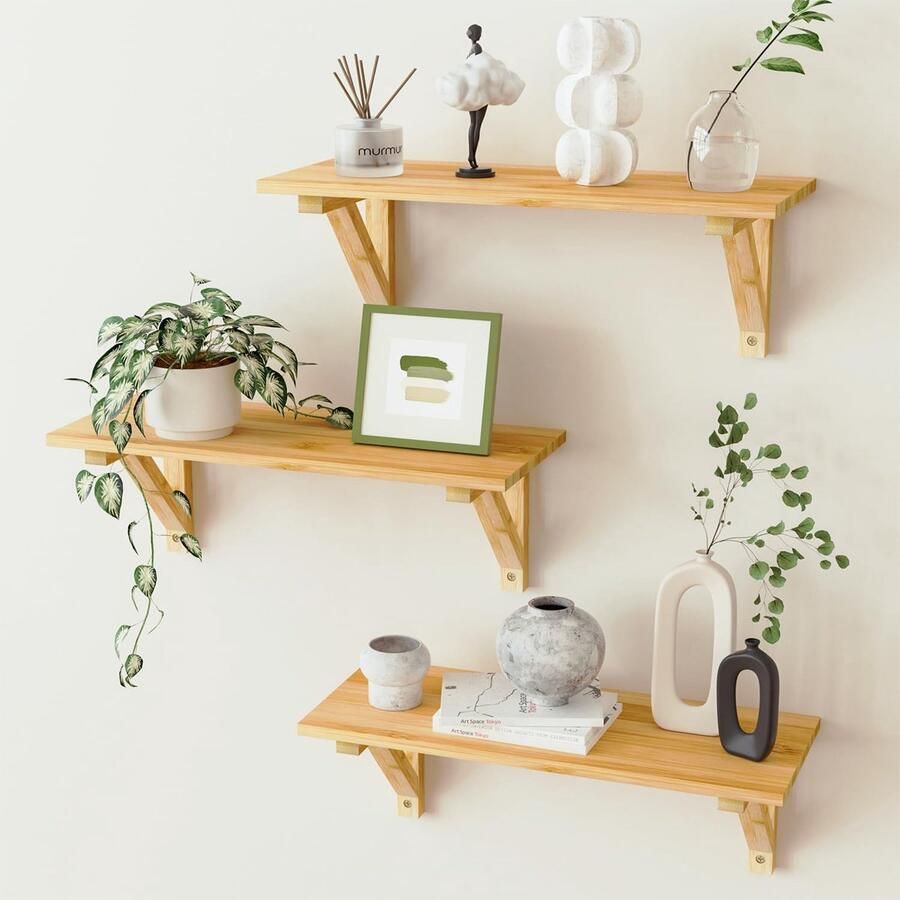 Wandplank Set Houten Planken voor Muur 3-delige Set Natuur