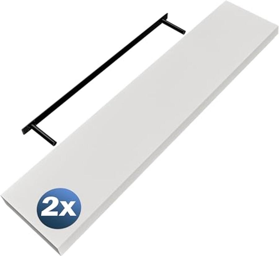 Wandplank Set van 2 Stuks Hout met Bevestiging Zwevende Plank met 15kg Draagcapaciteit Keukenplank 110cm Wit Mat