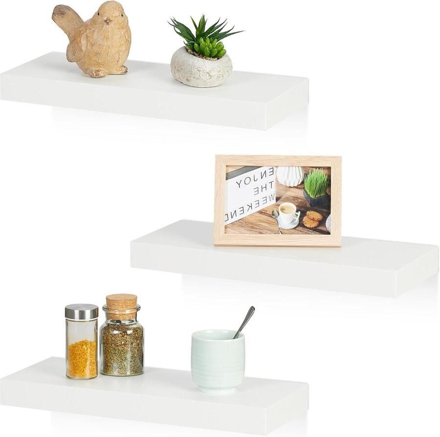 Wandplank set van 3 38x15 cm Woonkamer Slaapkamer Deco MDF Modern Design Zwevende Plank Wit