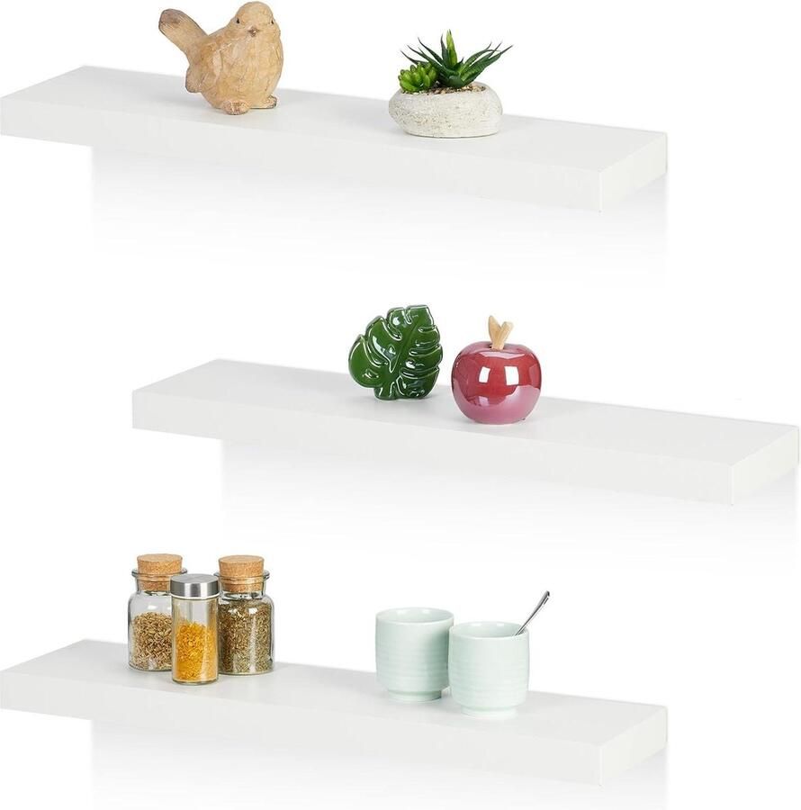 Wandplank set van 3 60 x 15 cm Woonkamer Slaapkamer Decoratie Zwevende plank Modern Wit bathroom shelf wood