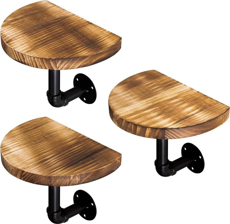 Wandplank Set van 3 Houten ronde planken Industrieel design 20 x 15 x 2 cm