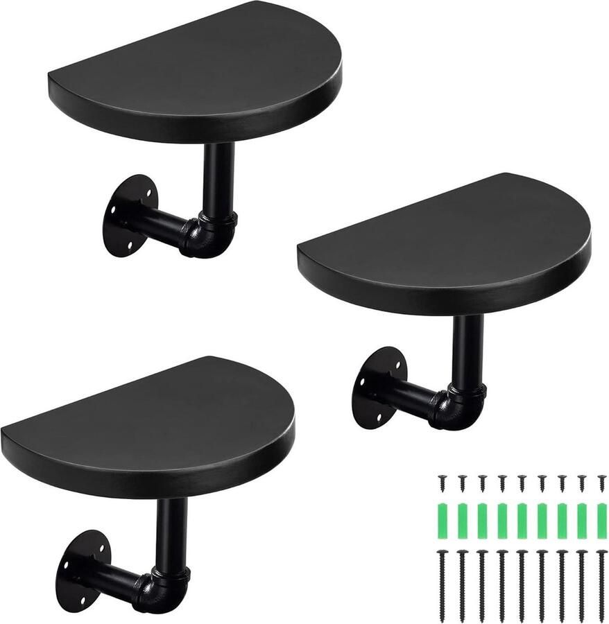 Wandplank Set van 3 Houten Ronde Planken Industrieel Ontwerp 20 x 15 cm