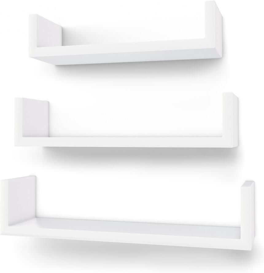 Wandplank set van 3 zwevende opbergplanken Stijlvol modern strak hoogglans oppervlak Verborgen montage Geschikt voor keuken woonkamer slaapkamer en badkamer 10 x 30 x 7 8 9 cm Wit