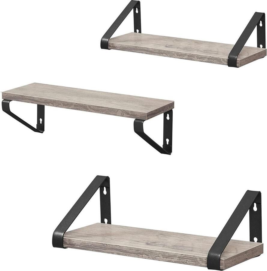 Wandplank set van 3 zwevende plank voor display industrieel ontwerp grijs-zwart woonkamer badkamer keuken Wandplanken & -rekken