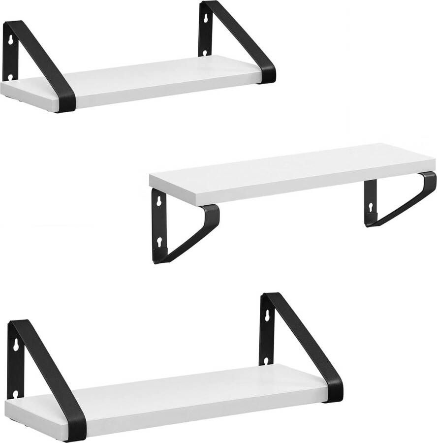 Wandplank set van 3 zwevende plank wandgemonteerd plank voor display industrieel ontwerp voor woonkamer badkamer keuken wit-zwart