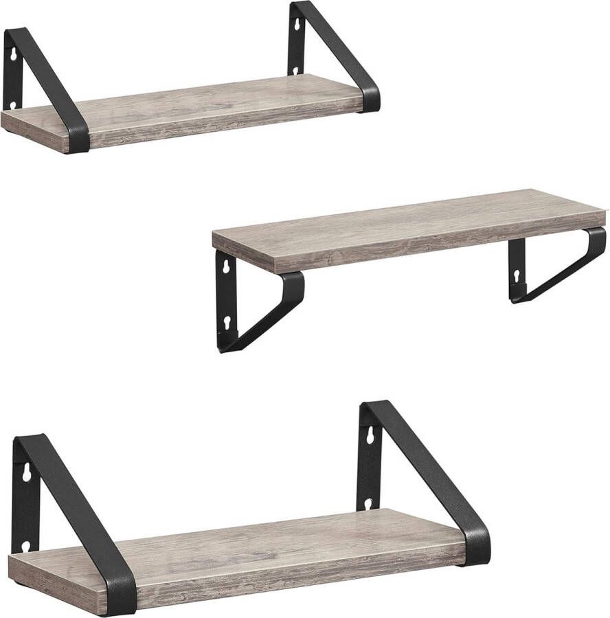 Wandplank set van 3 zwevende plank wandmontage plank voor display industrieel ontwerp voor woonkamer badkamer keuken grijs-zwart