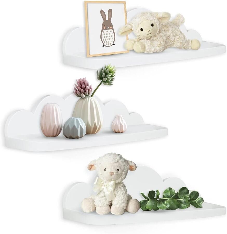 Wandplank Set van 3 Zwevende Planken Wit Plastic 45 cm