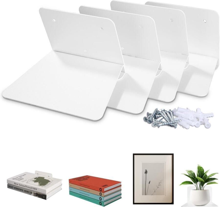 Wandplank set van 4 zwevende planken witte boekenplanken voor aan de muur onzichtbare hangende boekenplanken eenvoudig uit te breiden muuroppervlak wandplank met boeken geschikt voor slaapkamer woonkamer kantoor enz