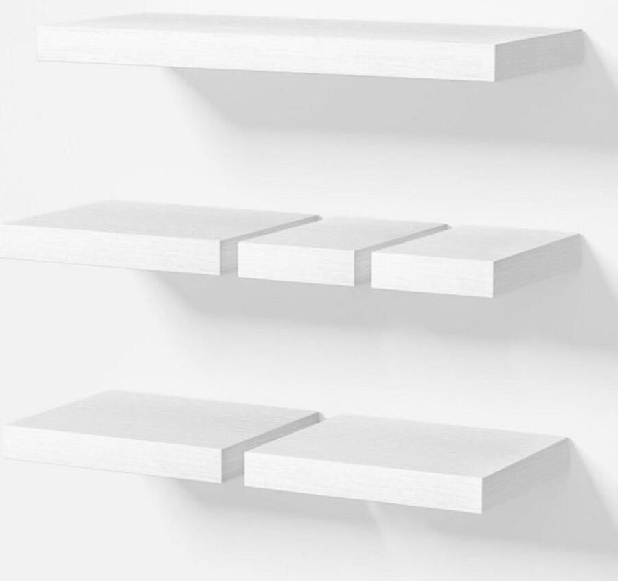 Wandplank set van 6 Zwevende planken wit MDF