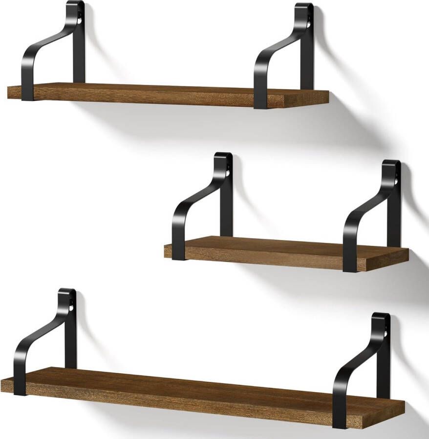 Wandplank van hout donkerbruin rek keukenrek hangend zwevend rek U-vorm set van 3 ideaal voor badkamer kinderkamer woonkamer keuken lengte 43 33 23 cm