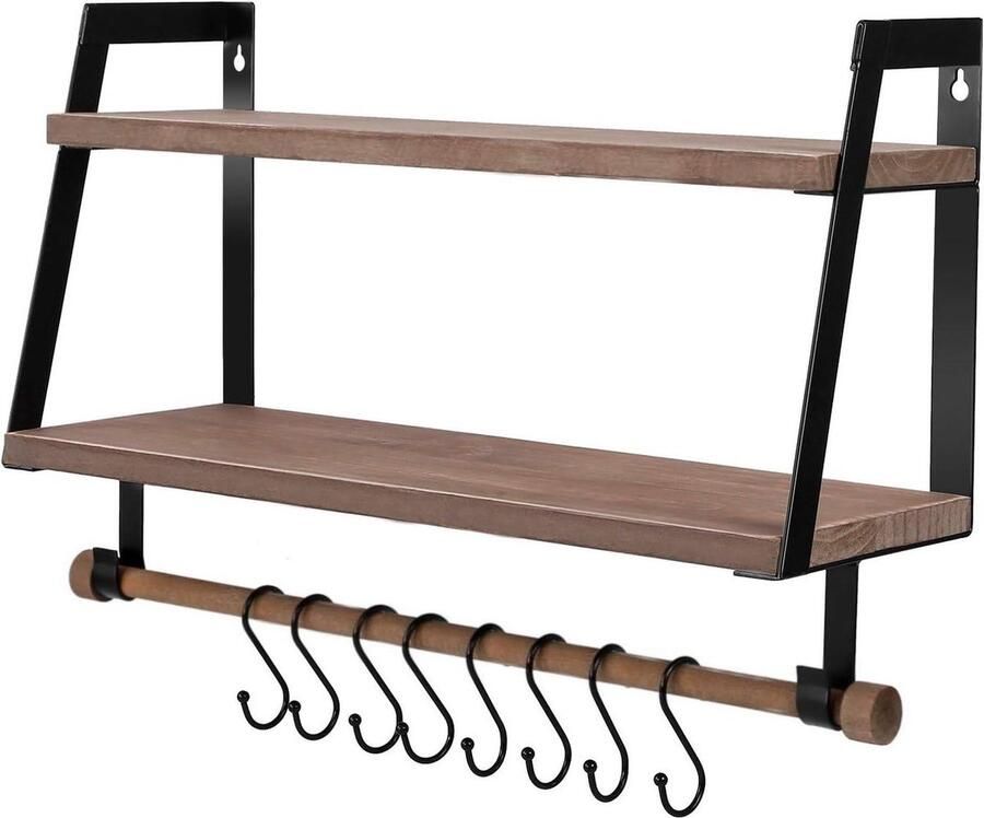 Wandplank van hout doucheplank kruidenrek voor keuken badkamer woonkamer Halcent wall shelf