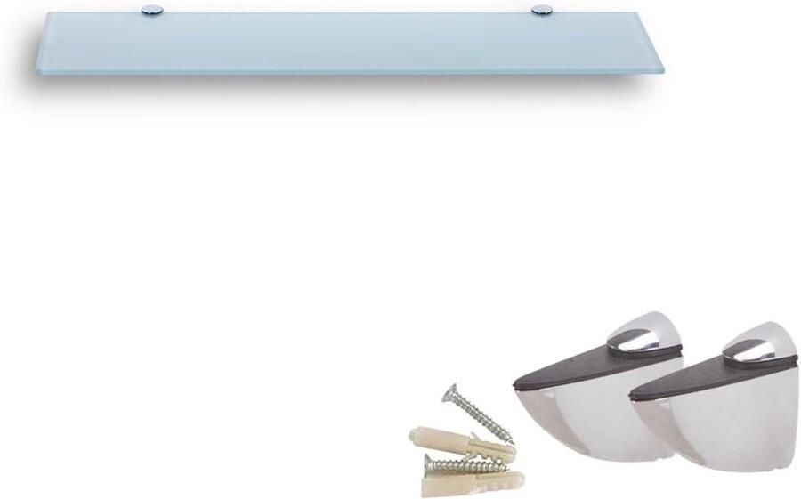 Heldere Doucheplank van Wit Glas en Metaal Stijlvolle Glazen Wandplank voor Badkamers (50 cm)