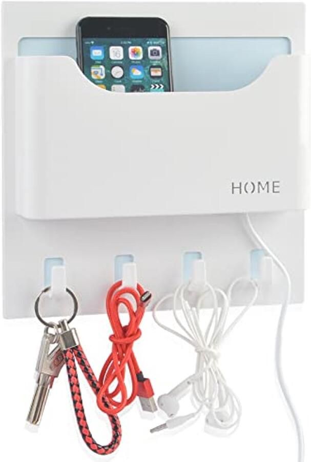 Wandplank voor slaapkamer en entree Multifunctionele opbergrek met haken voor hoofdtelefoons afstandsbedieningen en mobiel