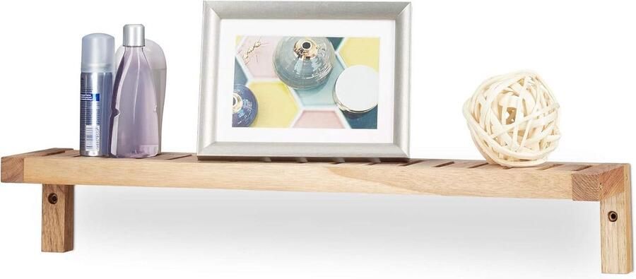 Wandplank walnotenhout voor badkamer en keuken Relaxdays HxBxD: 10 x 60 x 125 cm bathroom shelf wood