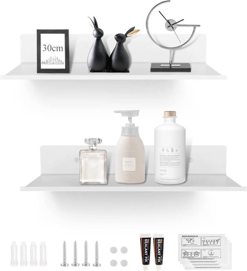 Wandplank Wit Metalen Doucheplank zonder Boren 2 stuks 30 cm