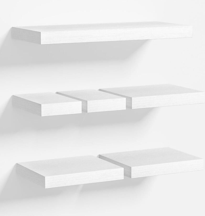 Wandplank wit plank MDF hout set van 6 wandplanken decoratie kleine en grote zwevende planken doe-het-zelf montage hangrek voor woonkamer slaapkamer keuken badkamer kantoor