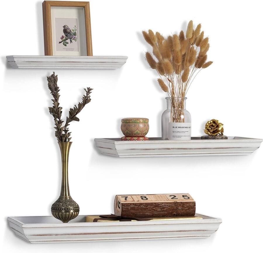 Wandplank wit set van 3 zwevende planken hangplanken 30 36 42 cm wandplank hangend rek wanddecoratie voor keuken woonkamer hal slaapkamer