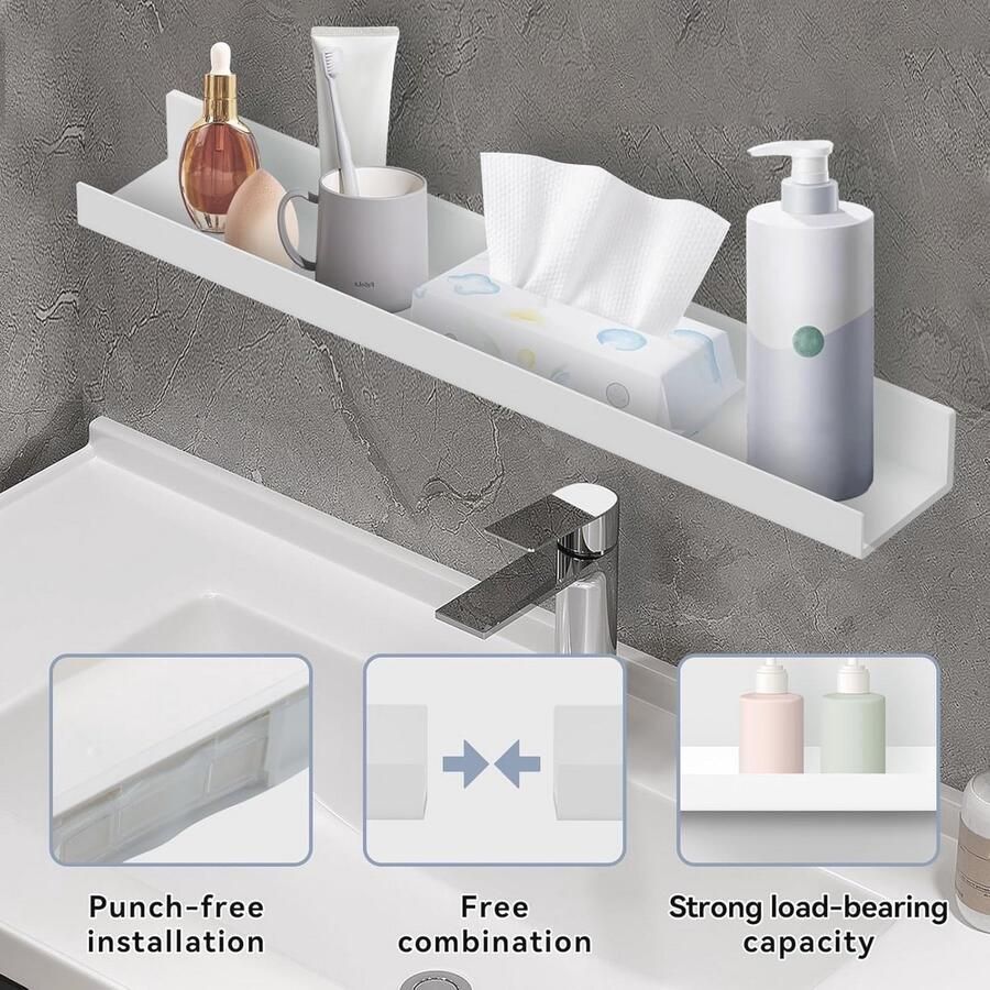 Wandplank zonder boren 27 cm zelfklevend wandrek Decoratief zwevend rek voor woonkamer slaapkamer badkamer en keuken - Foto 2