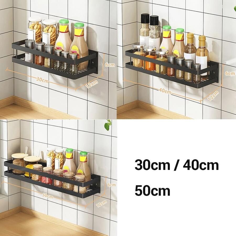 Wandplank zonder boren 30 cm zwart Hoekrek voor specerijen - Foto 2