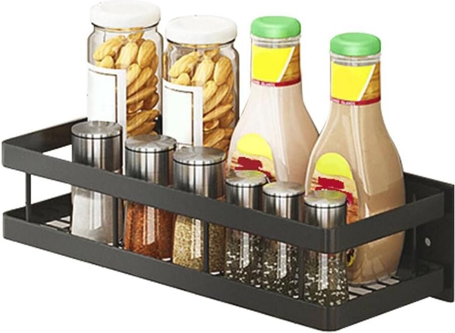 Wandplank zonder boren 30 cm zwart Hoekrek voor specerijen