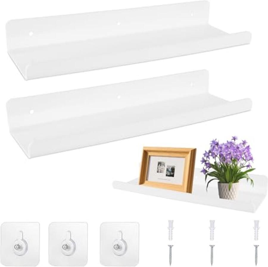 Wandplank zonder boren 30 cm Zwevende Plank voor Badkamer Woonkamer Slaapkamer Keuken Zelfklevende Acryl Planken (2 stuks)