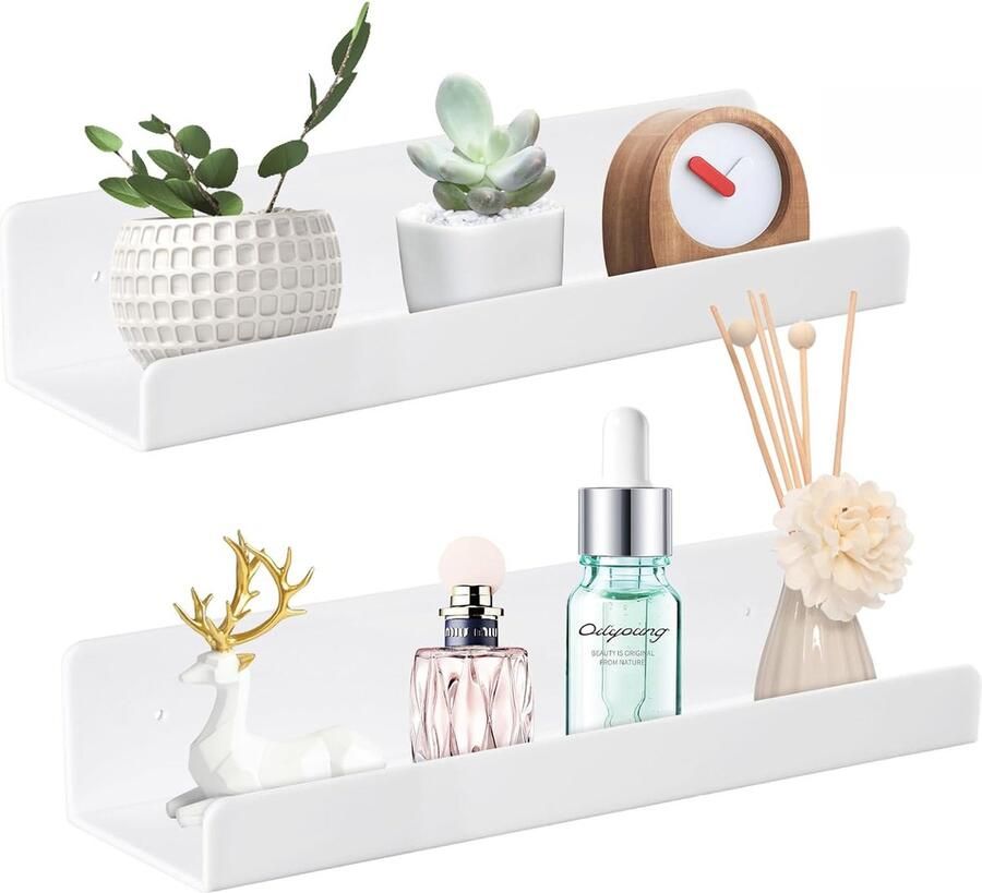 Wandplank zonder boren zwevende plank wit kleine plank voor woonkamer badkamer kinderkamer keuken kruidenrek (set van 2 38 x 11 x 8 cm)