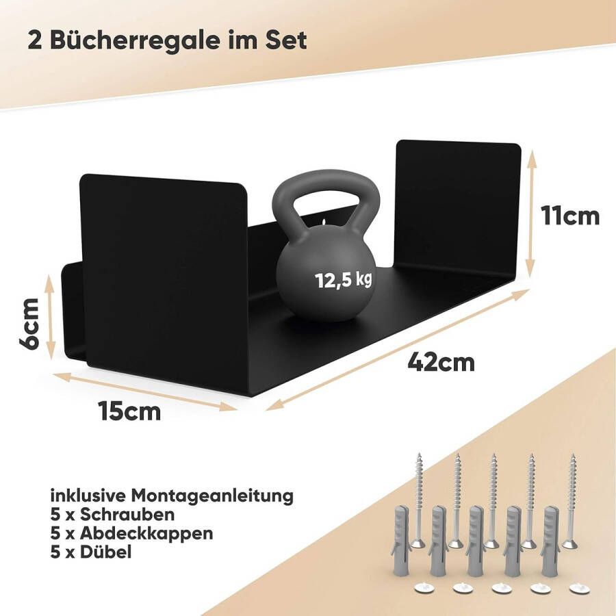 Wandplank zwart [2X 42cm] modern & tijdloos design Hangplank met eenvoudige montage Wandplank zwart hoogglans Wandplank voor kantoor & woonkamer