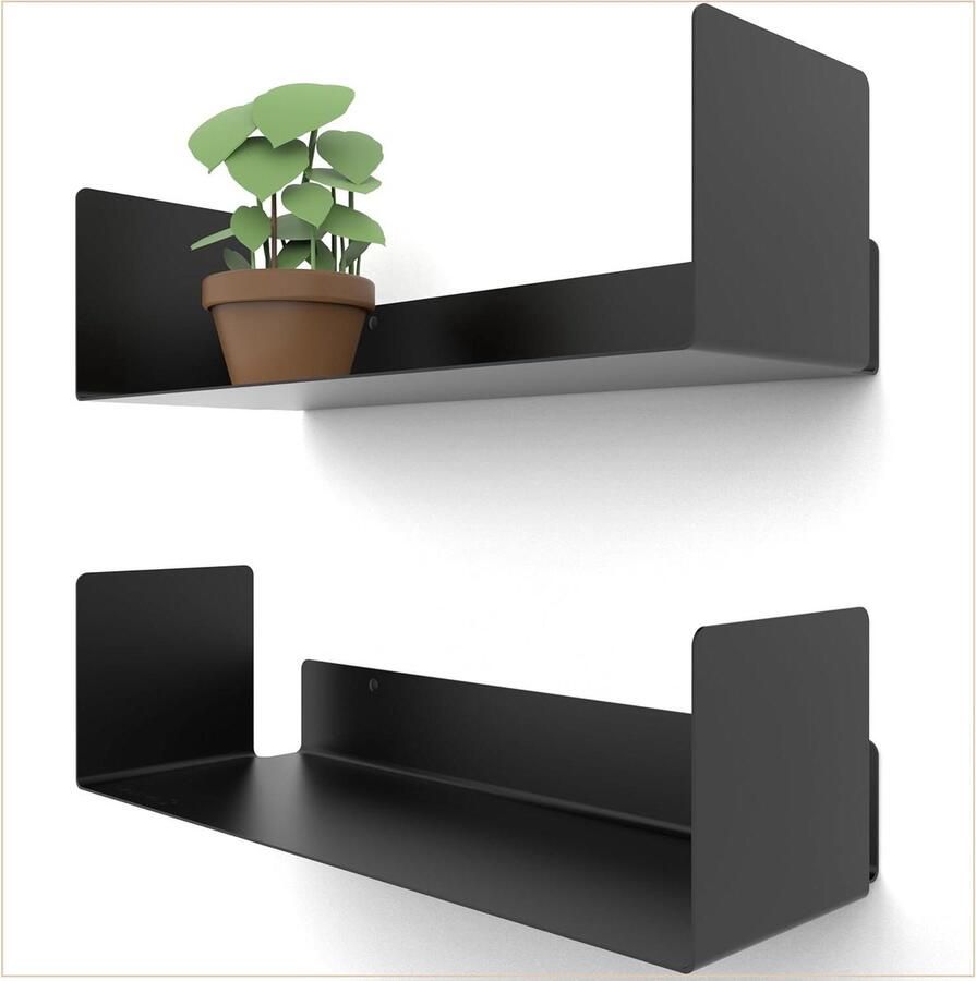 Wandplank zwart hoogglans modern design 2 stuks 42 cm voor kantoor & woonkamer