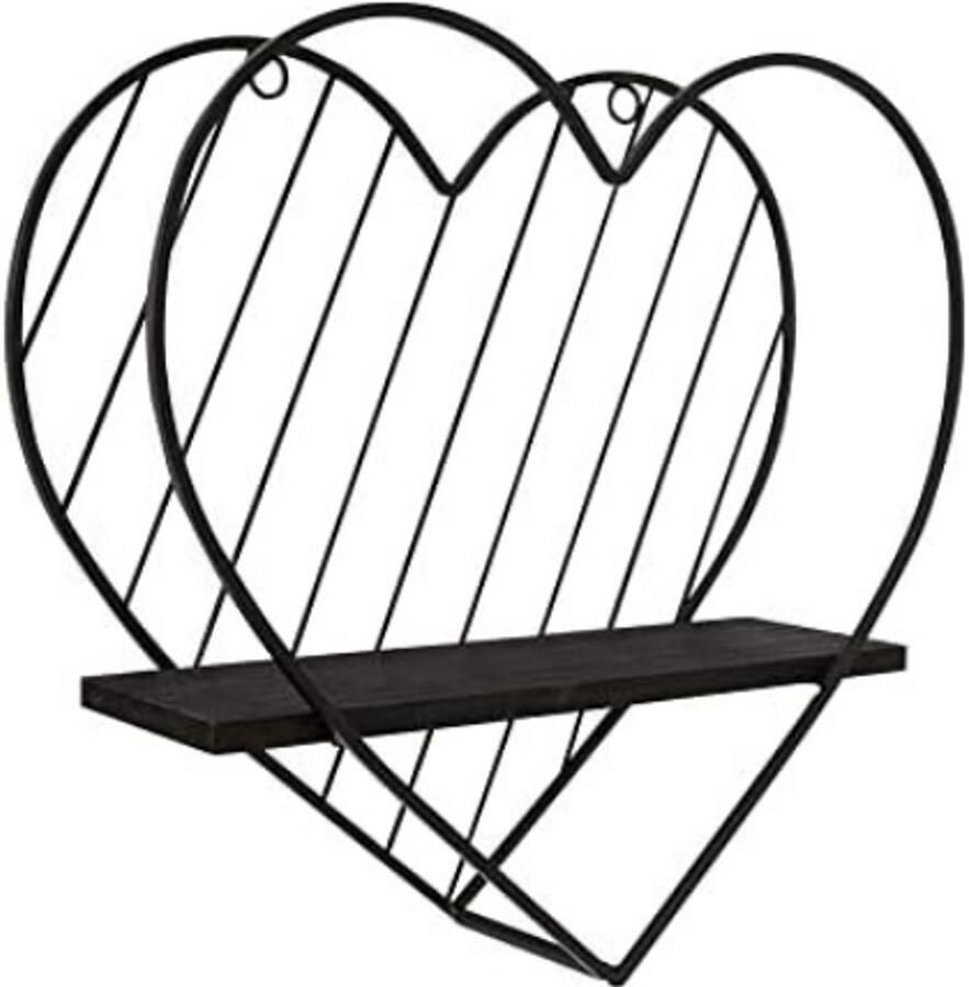 Wandplank Zwevend – 32 x 31 2 x 4 cm – Zwart – Hout & Smeedijzer – Hartvormig Design – Voor Badkamer Slaapkamer of Keuken – Moderne Stijl