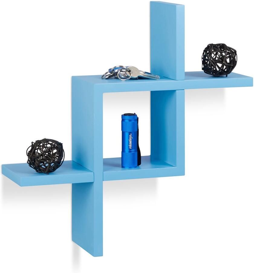 Relaxdays wandplank voor decoratie cd-rek hout muurplank fotoplank vrij zwevend blauw