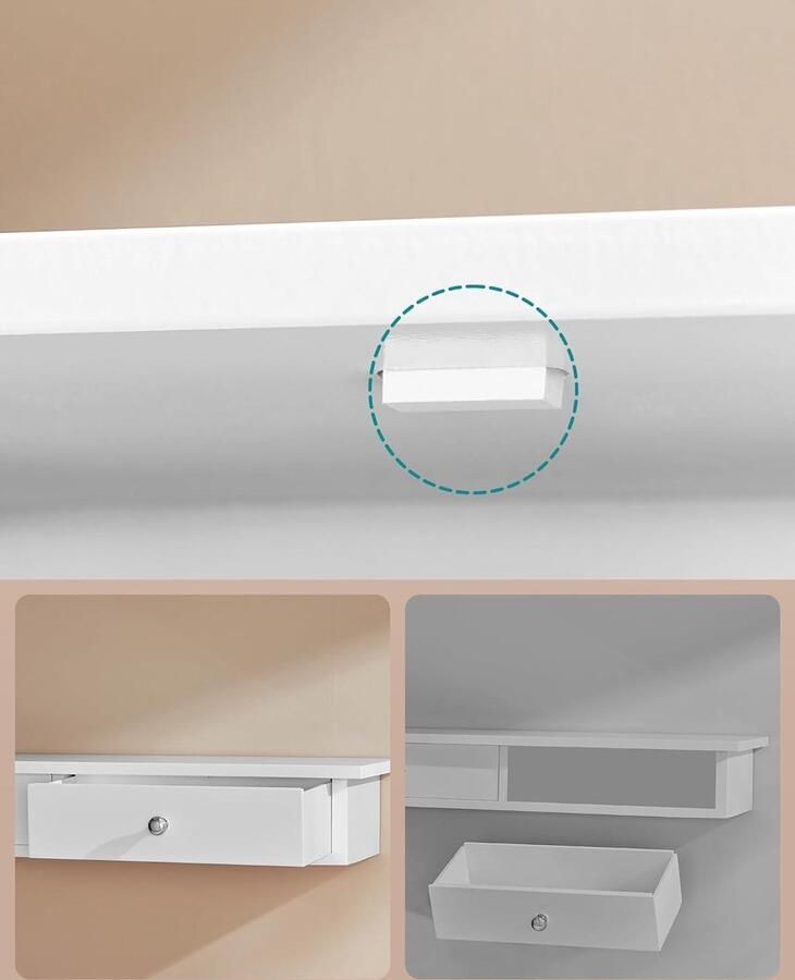 Wandplank zwevend rek met 2 laden glanzende afwerking 15 kg 65 x 15 x 10 cm wit gang woonkamer keuken wall shelf