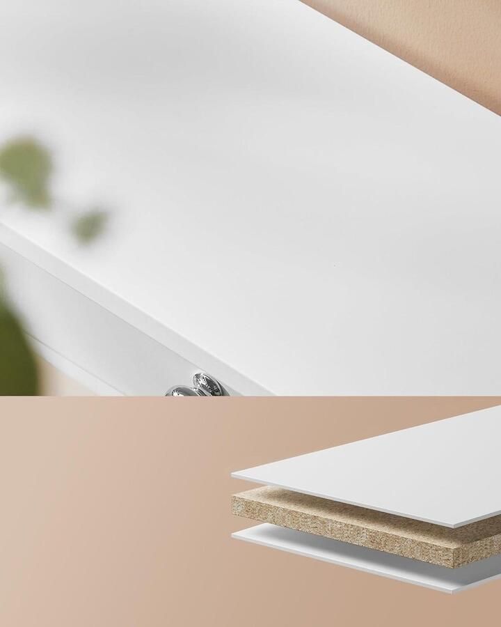 Wandplank zwevend rek met 2 laden glanzende afwerking 15 kg draagvermogen 65 x 15 x 10 cm gang woonkamer keuken wit LWS65WT hout