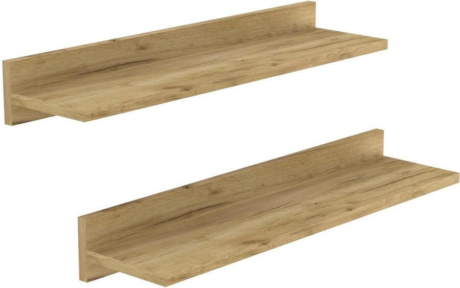 Wandplank zwevende plank (2 stuks) stabiele wandplanken 60 cm hangende planken met onzichtbare beugels voor badkamer slaapkamer keuken kantoor woonkamer eiken met eiken strip eiken afwerking