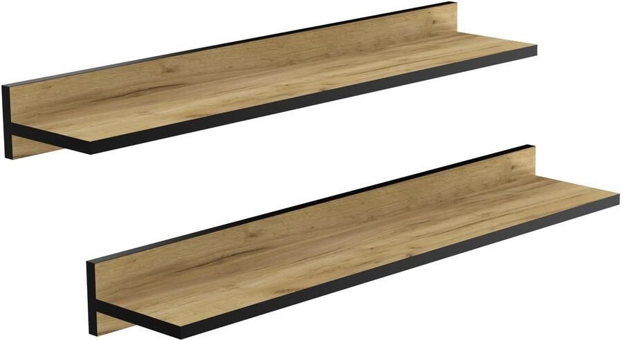 Wandplank zwevende plank (2 stuks) stabiele wandplanken 80 cm hangende planken met onzichtbare beugels voor badkamer slaapkamer keuken kantoor woonkamer eiken met eiken wandlijst zwarte afwerking