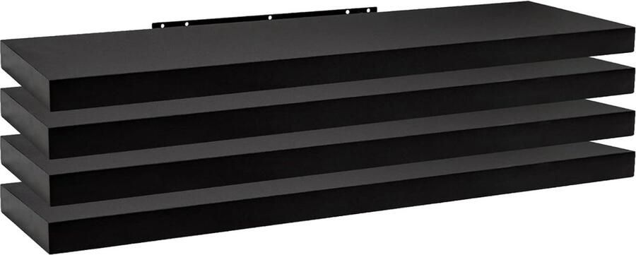 Wandplank Zwevende plank Zwart set van 4 CD plank Hangende plank 120x22 9x3 8cm in MDF RG9315sz-4
