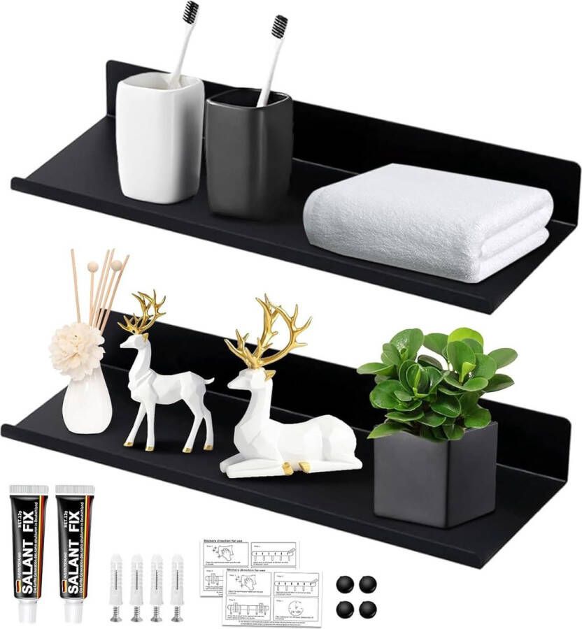 Wandplank zwevende plankwand set van 2 wandplanken zwart metaal 40cm moderne huisdecoratie wandplank breid de muurruimte uit ideaal voor slaapkamer badkamer keuken