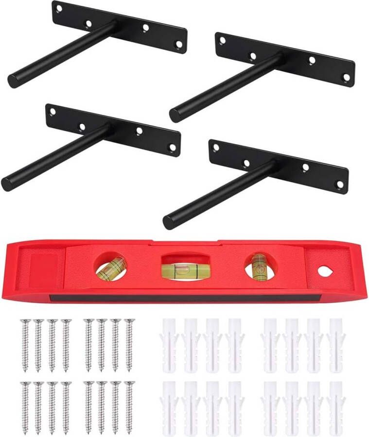 Wandplankbeugels 6 Verborgen zwevende houten plankenbeugels met niveau en hardware voor opbergorganisatie in huisdecoratie
