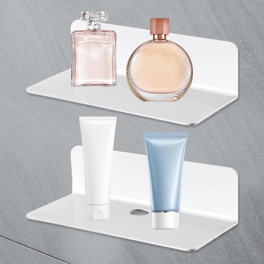 Wandplanken 23 x 9 x 6 cm Set van 2 Zelfklevend Wit acryl Badkamer Keuken Woonkamer Kinderkamer Minimalistisch Design Wandplanken & -rekken
