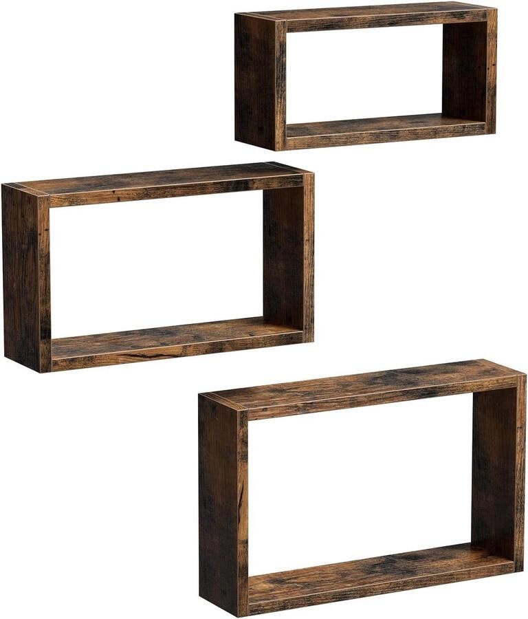 Wandplanken 3 stuks hangende planken zwevende planken lengte 34 39 44 cm voor woonkamer slaapkamer kantoor rustiek bruin LWS094X01