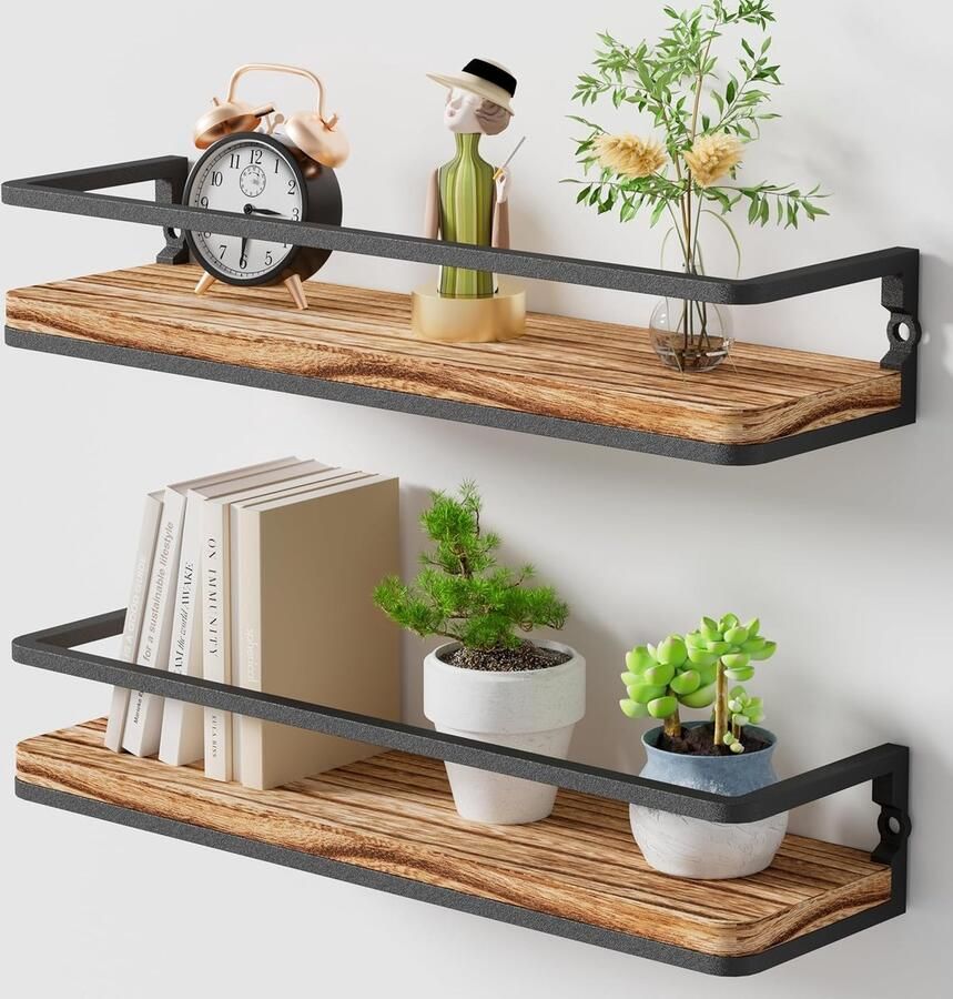 Zwevende planken set van 2 Houten wandplanken 42 cm