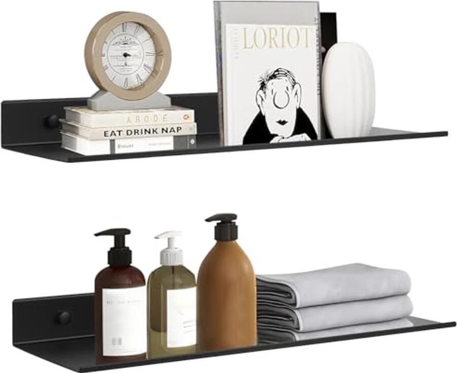 Wandplanken 30 cm Zwart Aluminium Zwevende Planken voor Badkamer Keuken en Woonkamer