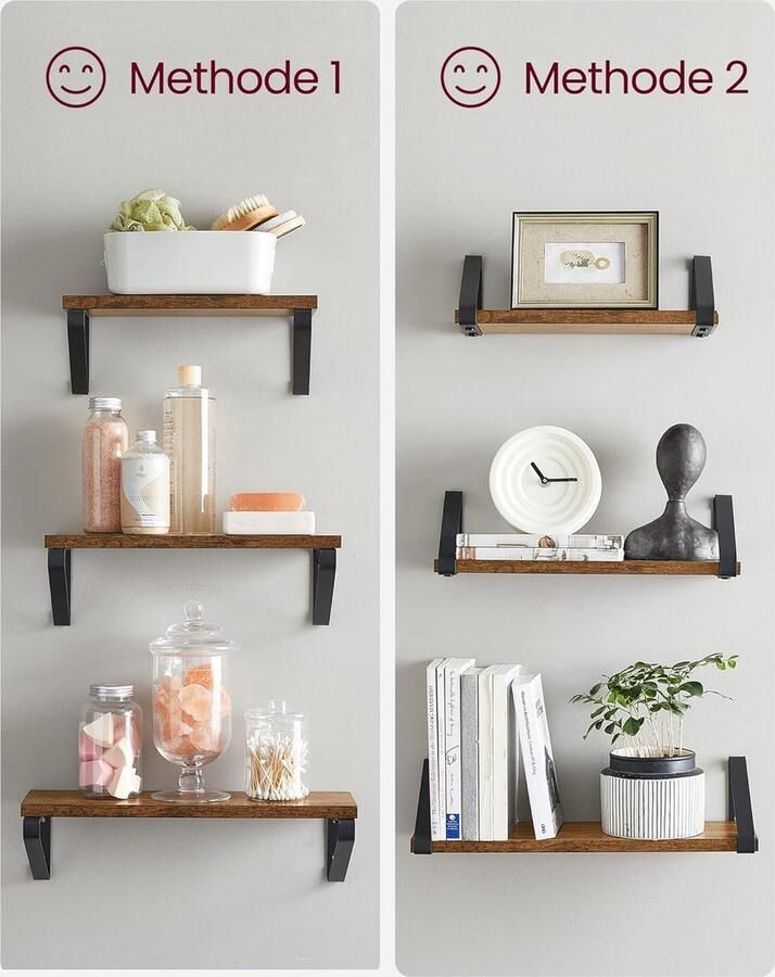 Wandplank in industrieel ontwerp zwevende plank set van 3 wandmontage stabiele plank voor presentatie voor woonkamer badkamer keuken vintage