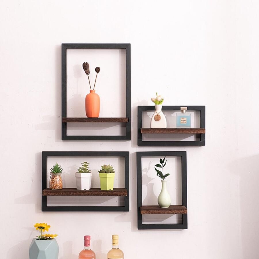 Wandplanken Houten Wanddecoratie Voor De Woonkamer: 4-Delige Plankenset Wandplank Planken Wandplanken Wanddecoratie (Zwart)