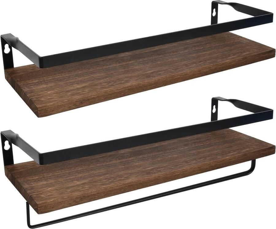 Wandplanken in modern design Set van 2 zwevende wandrekken van hout voor keuken badkamer woonkamer en kantoor met rustieke uitstraling