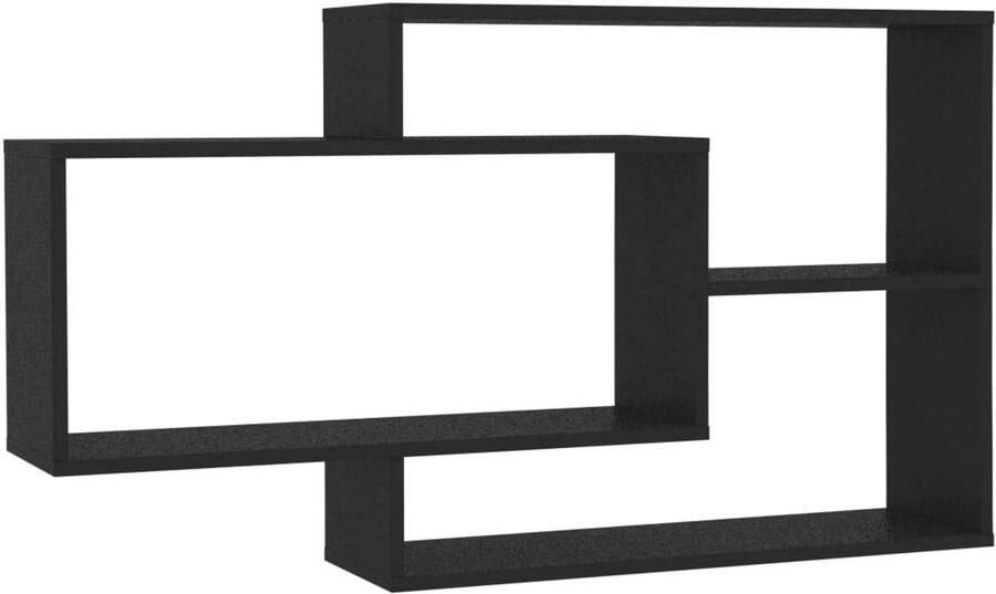 Wandplanken met 3 Open Compartimenten Wandgemonteerd Drijvende Plank voor Decoraties Woonkamer Slaapkamer Kantoor Zwart 104 x 24 x 60 cm