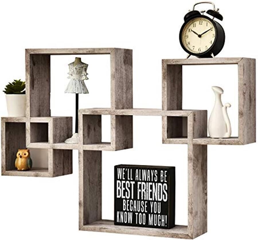 Wandplanken met 4 kubussen in rustieke witte afwerking