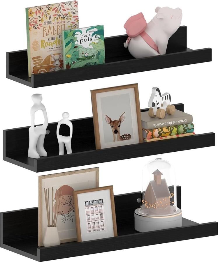 Wandplanken Set Functioneel en Stijlvol 3 Stuks Zwart Hout