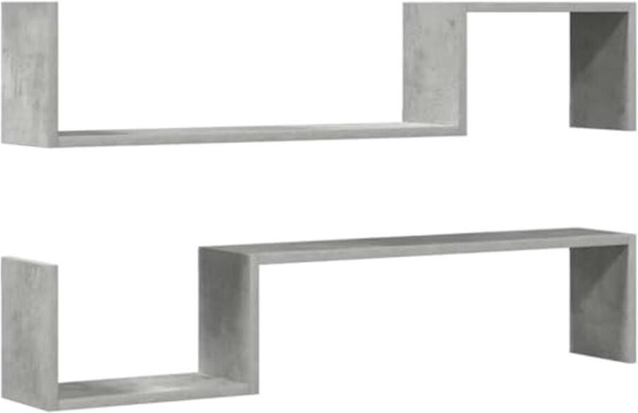 Wandplanken Set van 2 100x15x20 cm Geprocessed Hout in Betonlook