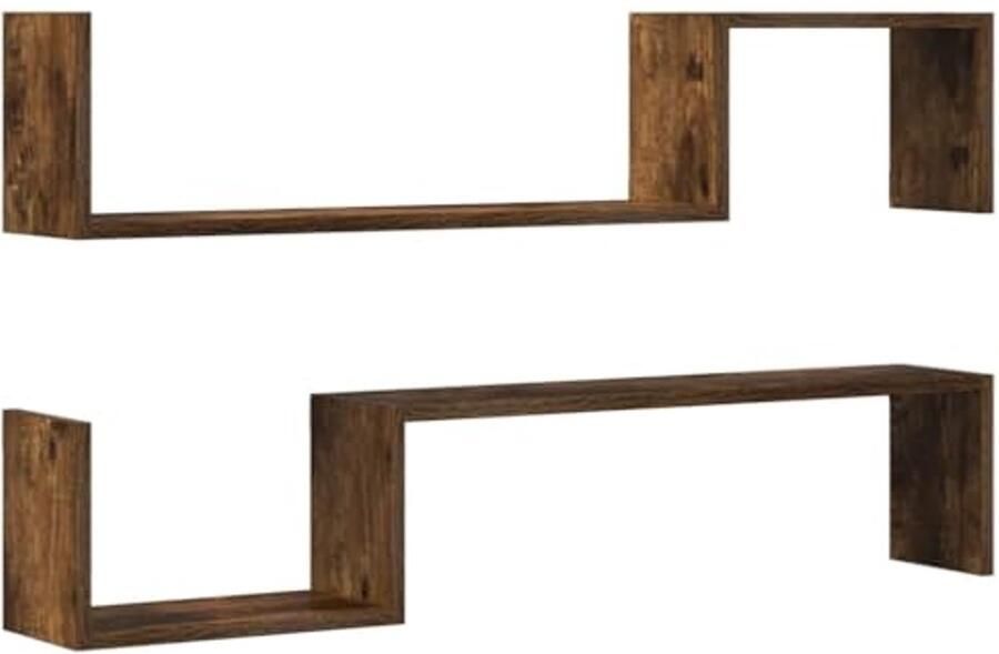 Wandplanken Set van 2 100x15x20cm Gelaagd Hout in Rook Eiken