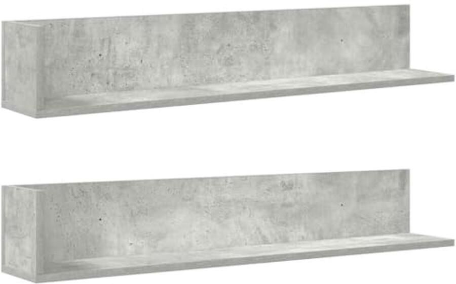 Wandplanken Set van 2 100x16.5x16.5cm Betonnen Grijs Zwevende Plank Muurplank Wandplank Eenheid